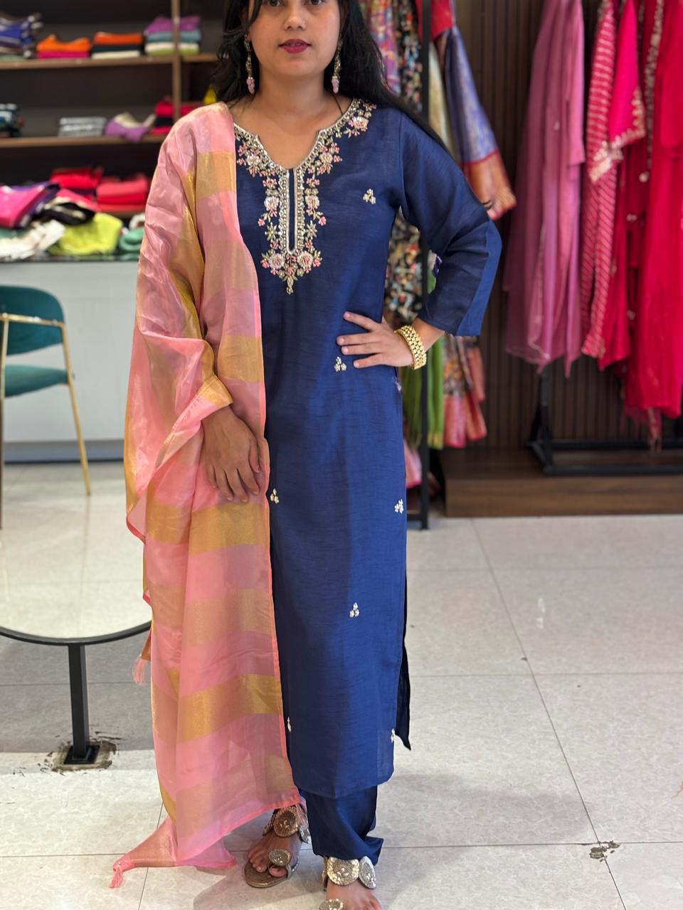 Purple Dola Silk Handwork Straight Fit Kurtha 427
