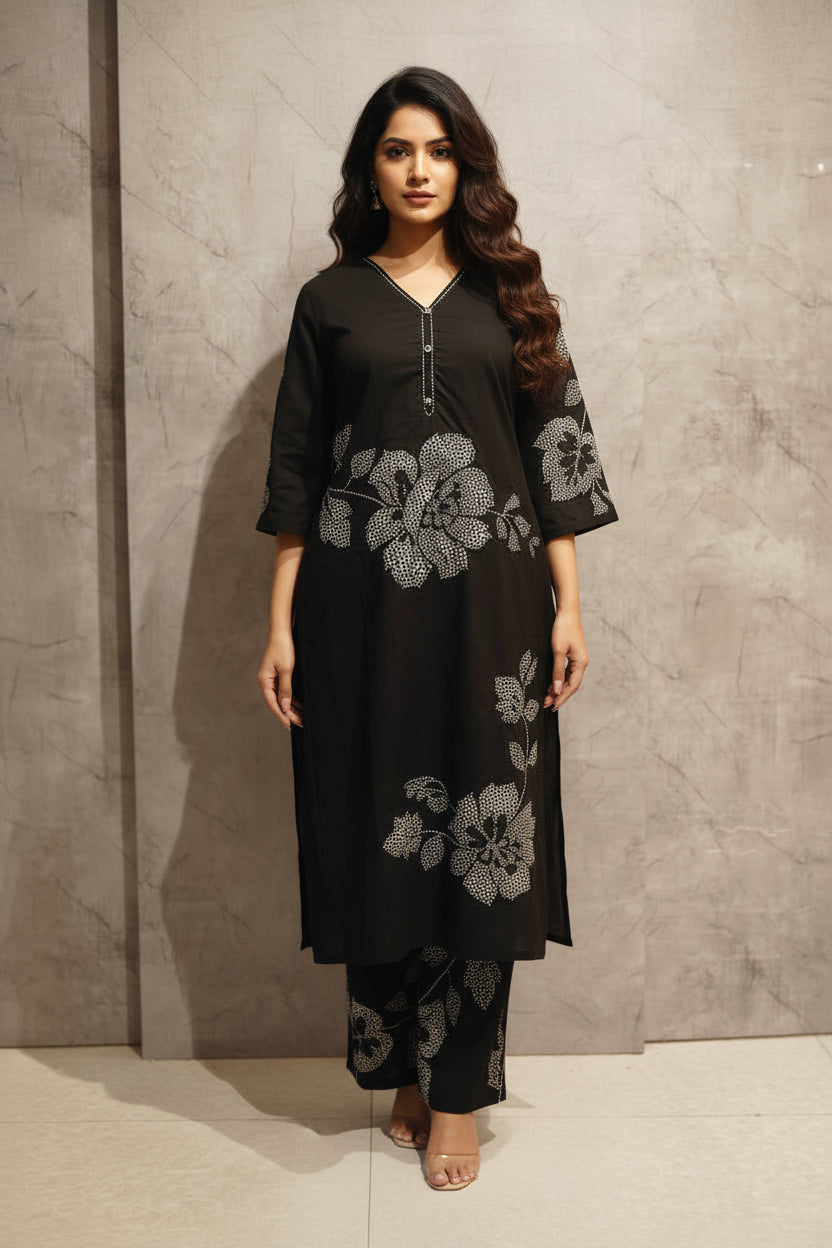 Black Cotton Cord Set Kurtha 252
