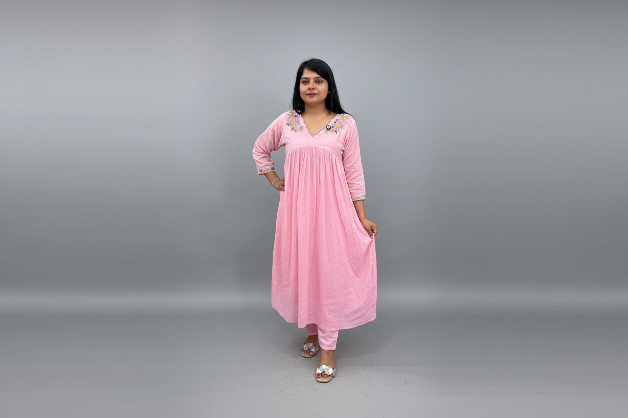 Pink Cotton Thread Embroidery Cord set  Kurtha 27