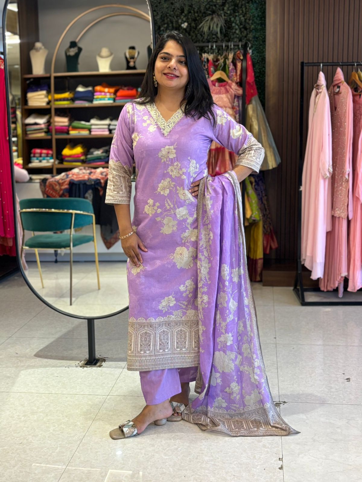 Lilac Cotton straight fit Kurtha 575