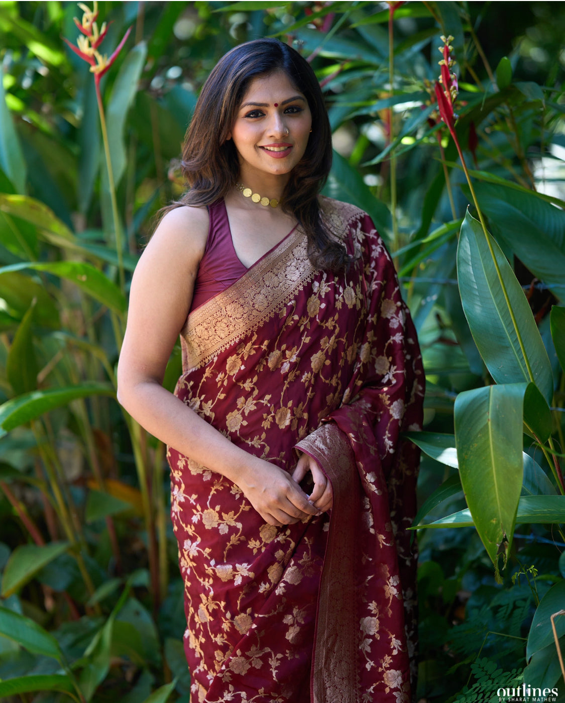 Brown organza crepe silk saree