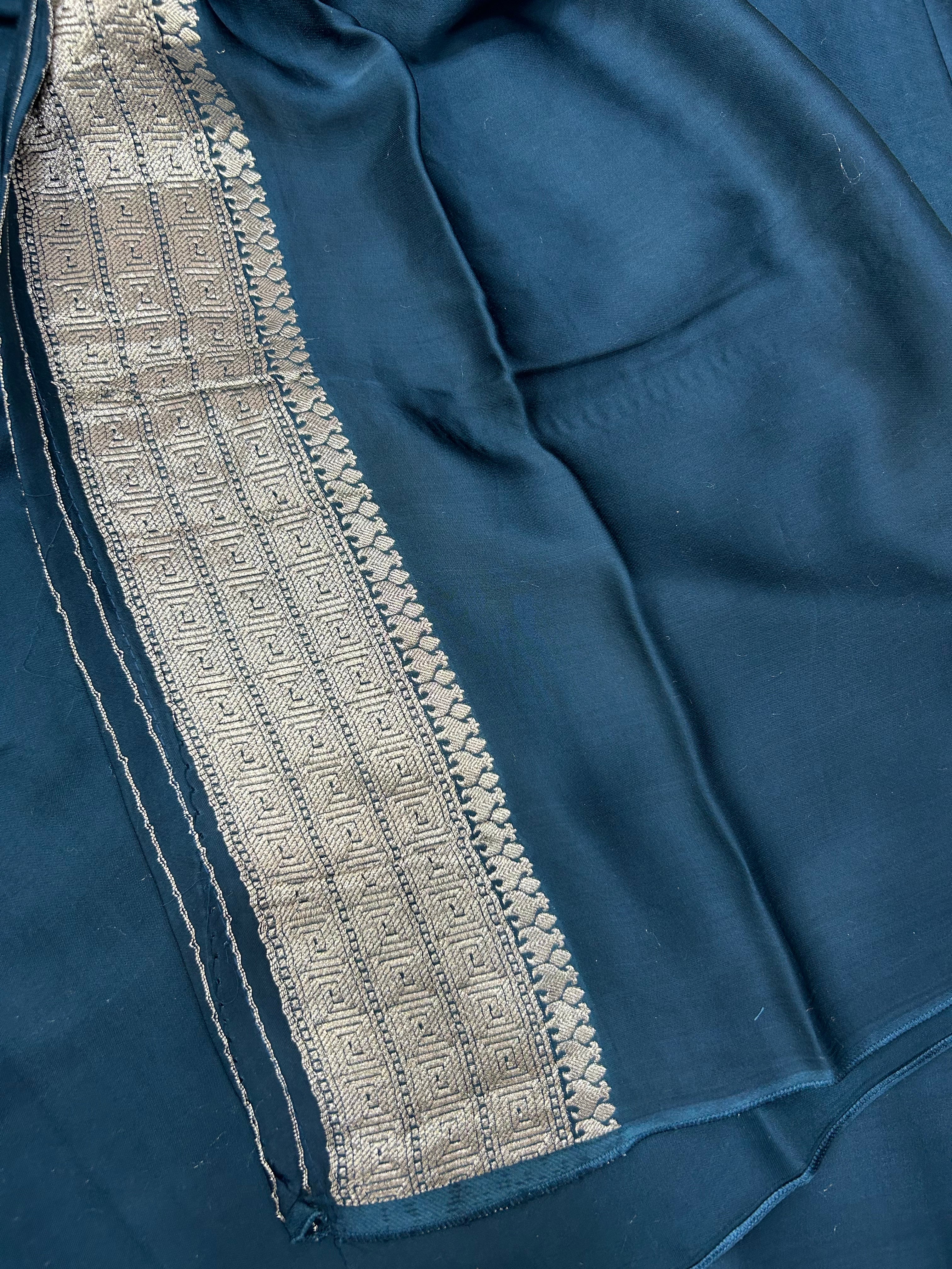 Peacock blue Sparrow butta  benaras pure satin silk saree