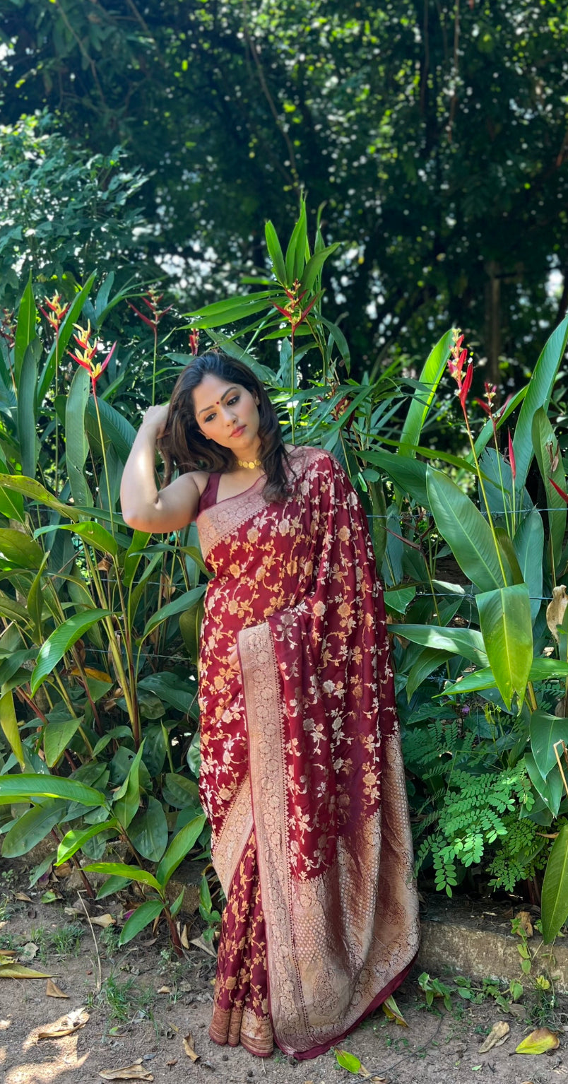 Brown organza crepe silk saree