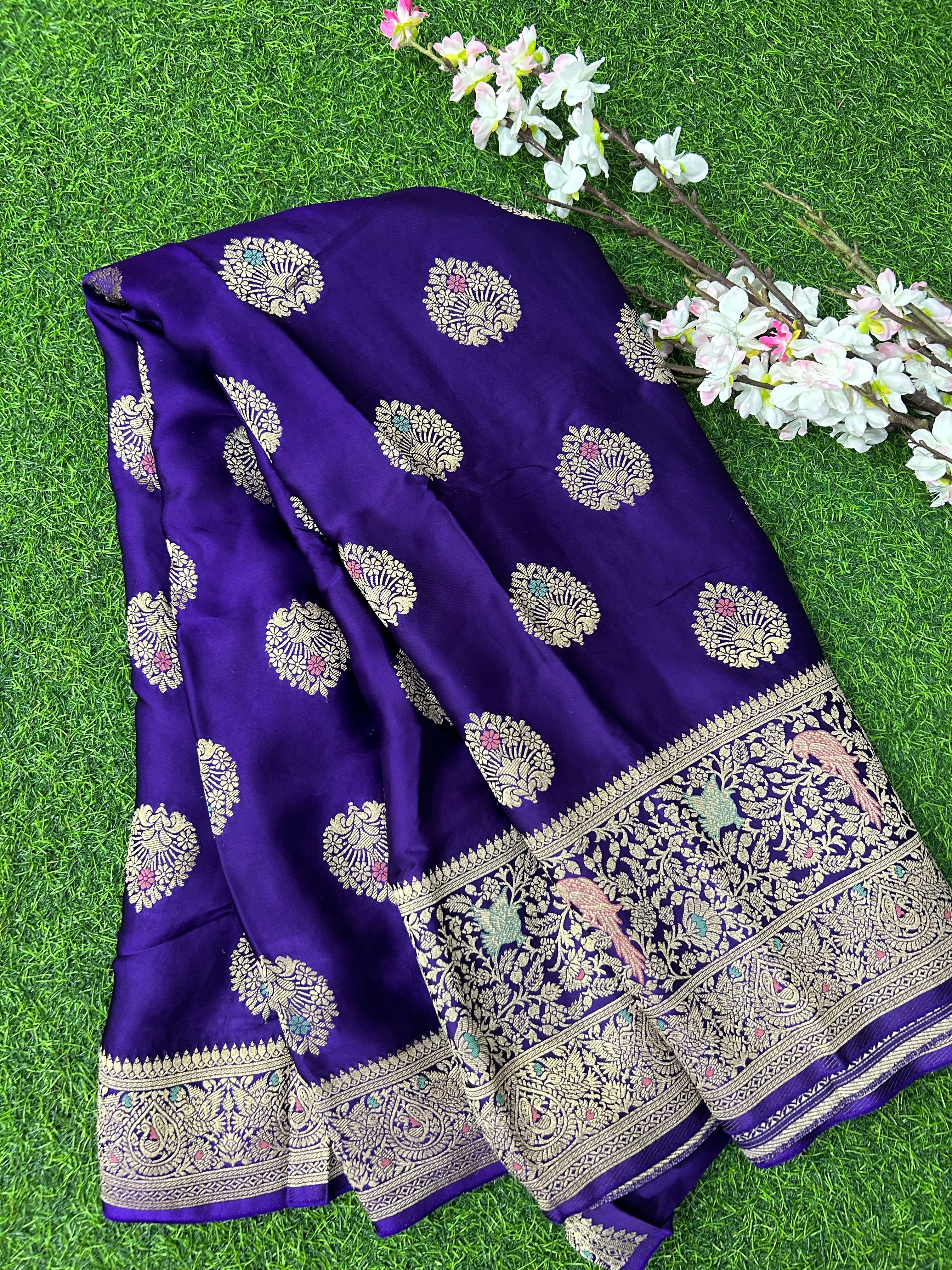 Purple meena rich benarasi satin silk saree