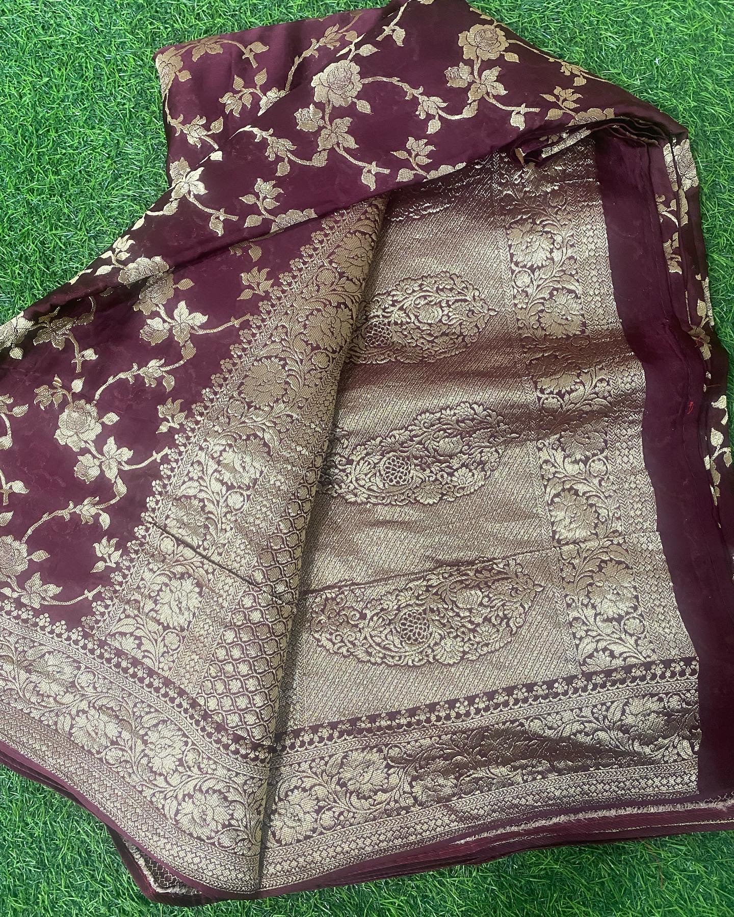 Brown organza crepe silk saree