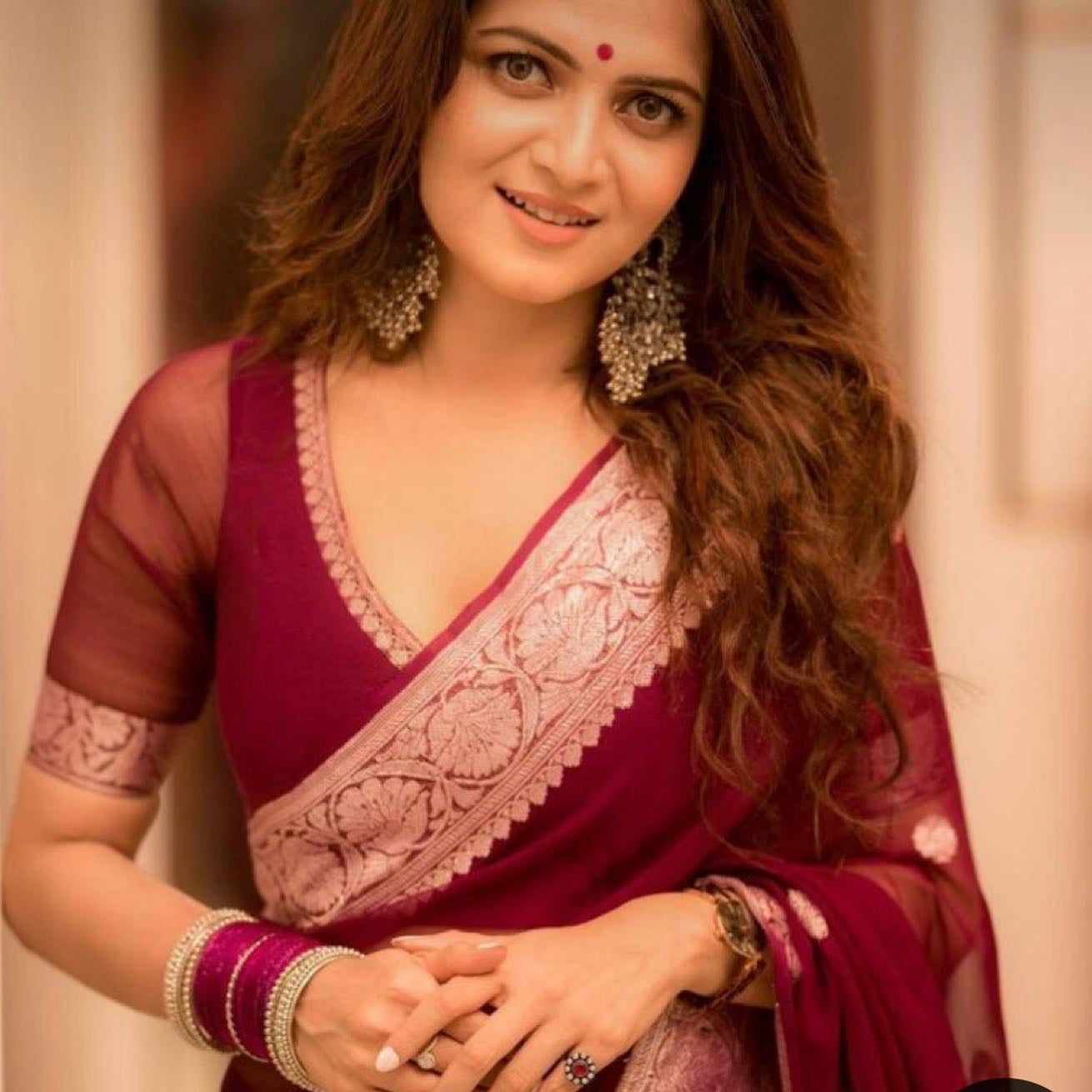 Burgandy benarasi pure chiffon saree