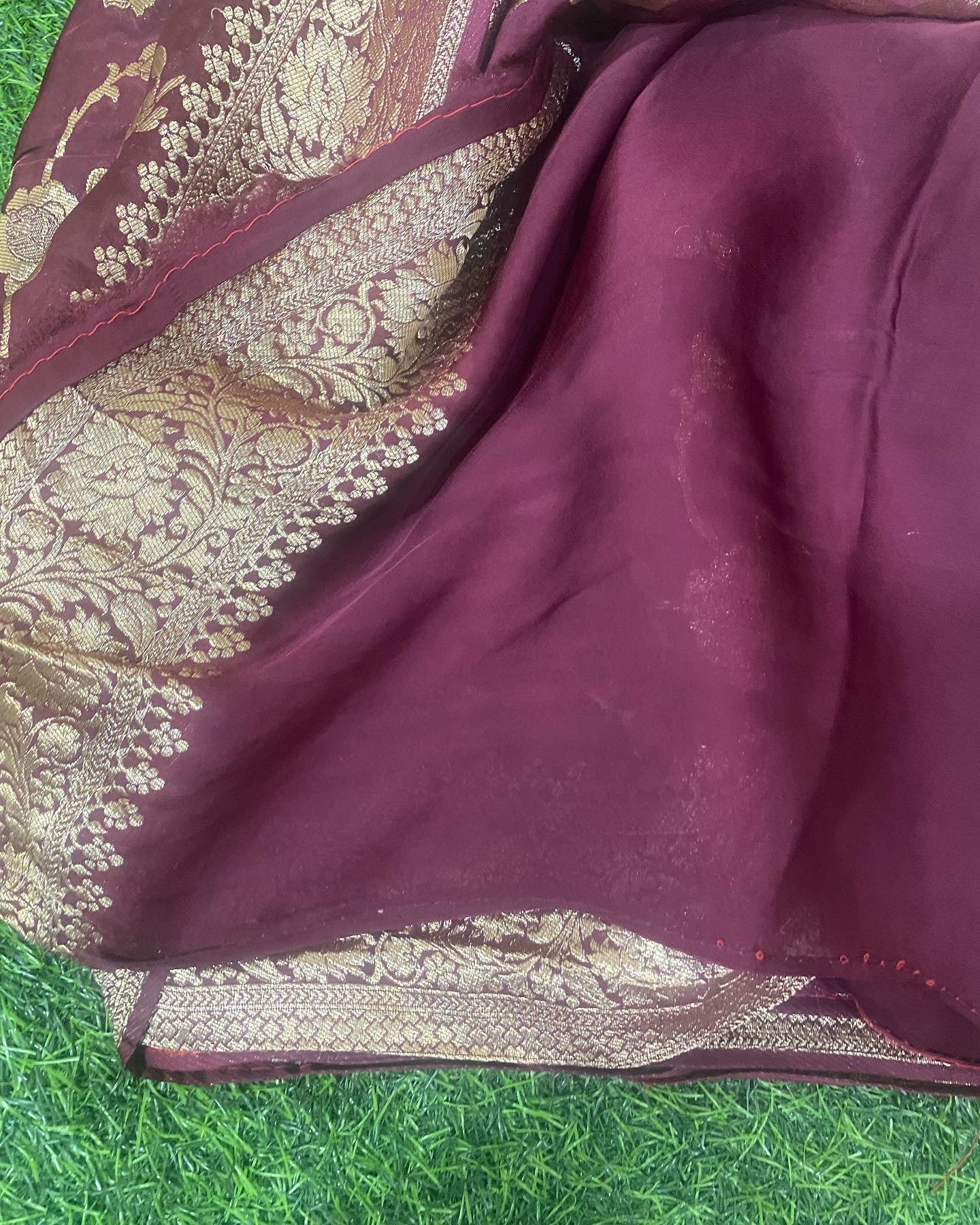 Brown organza crepe silk saree