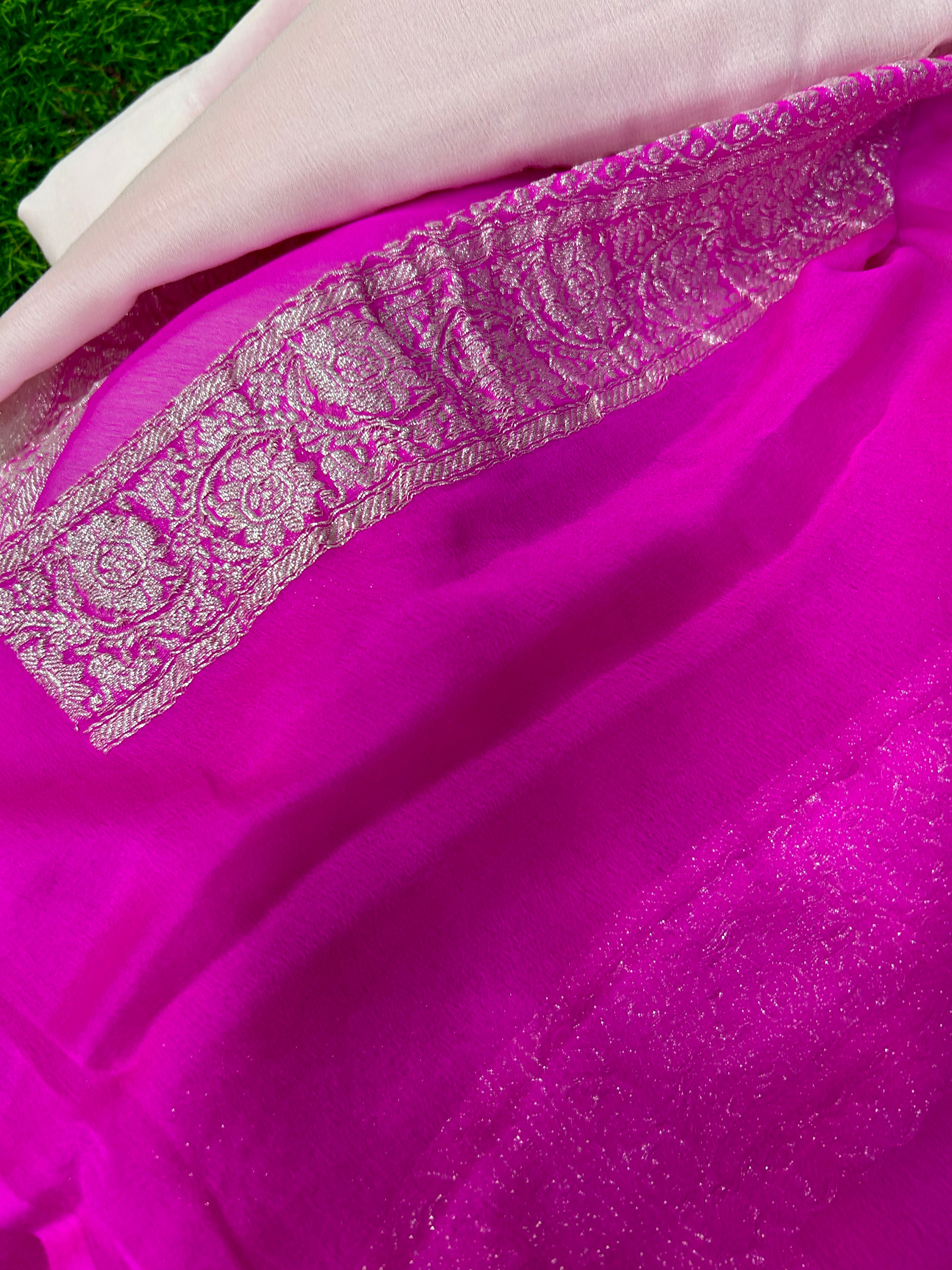 Baby pink benarasi pure chiffon