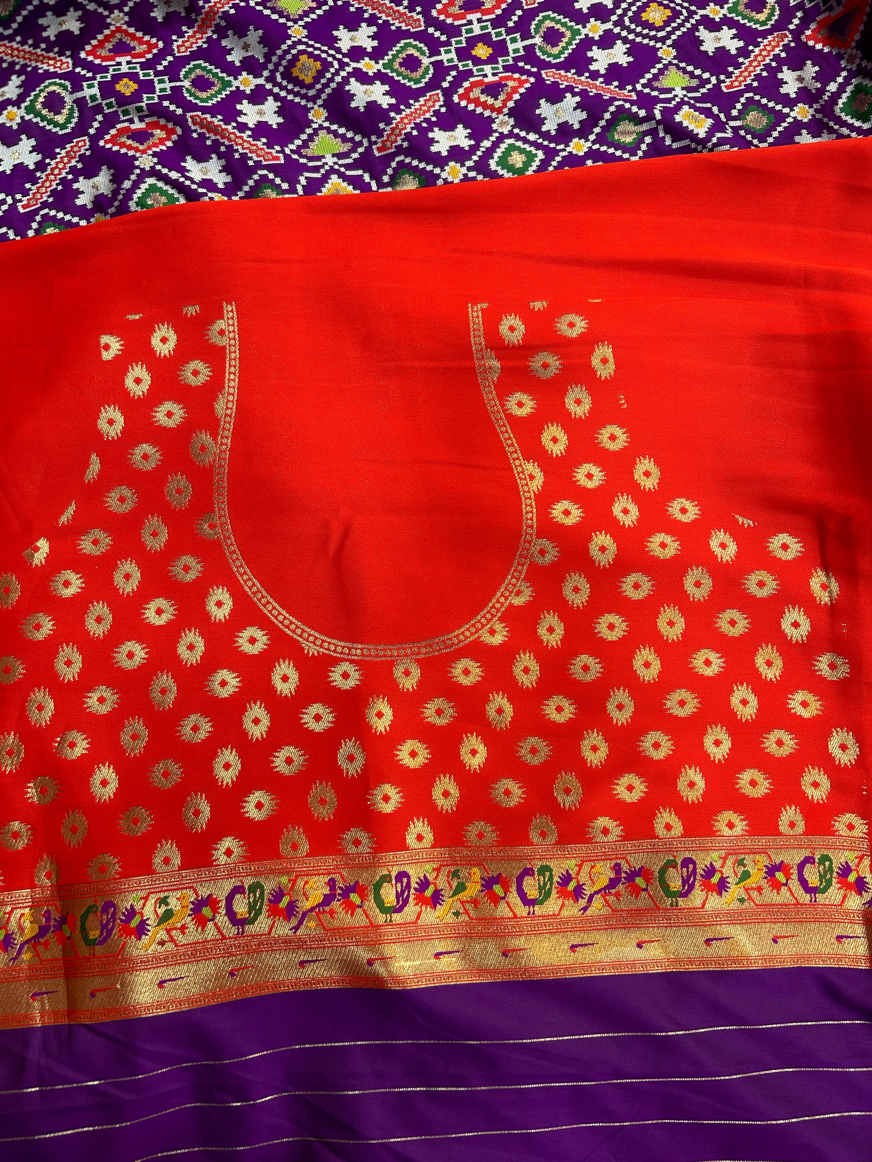 Wine and red paithani border patola saree