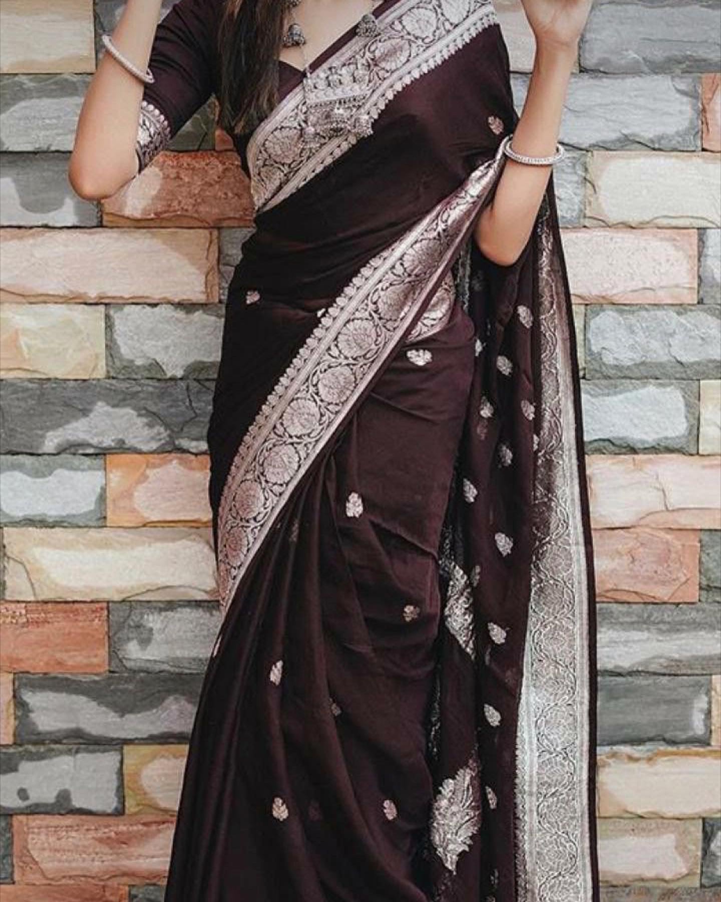 Dark Brown 04 Benaras  pure chiffon