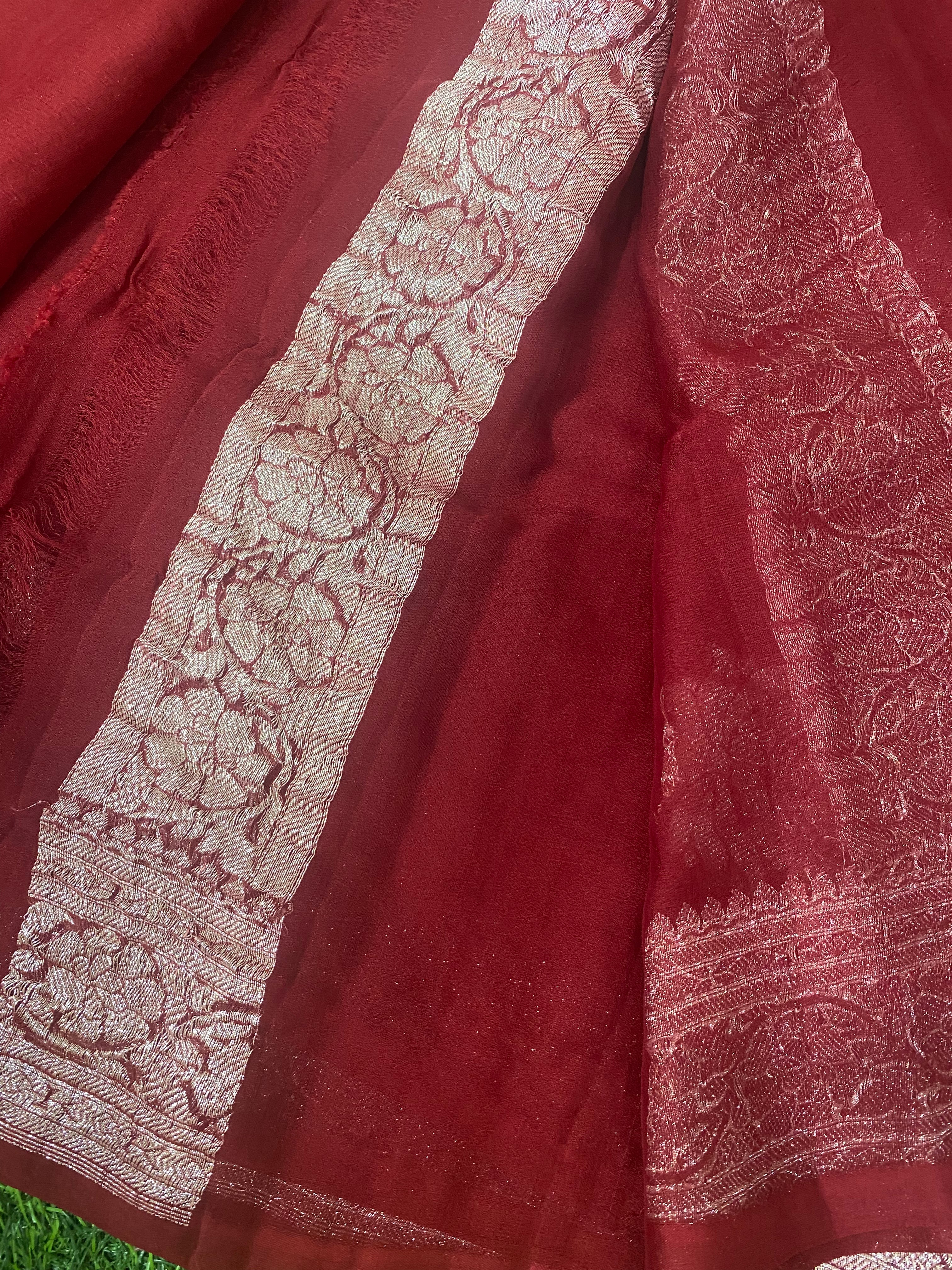 Burgandy benarasi pure chiffon saree