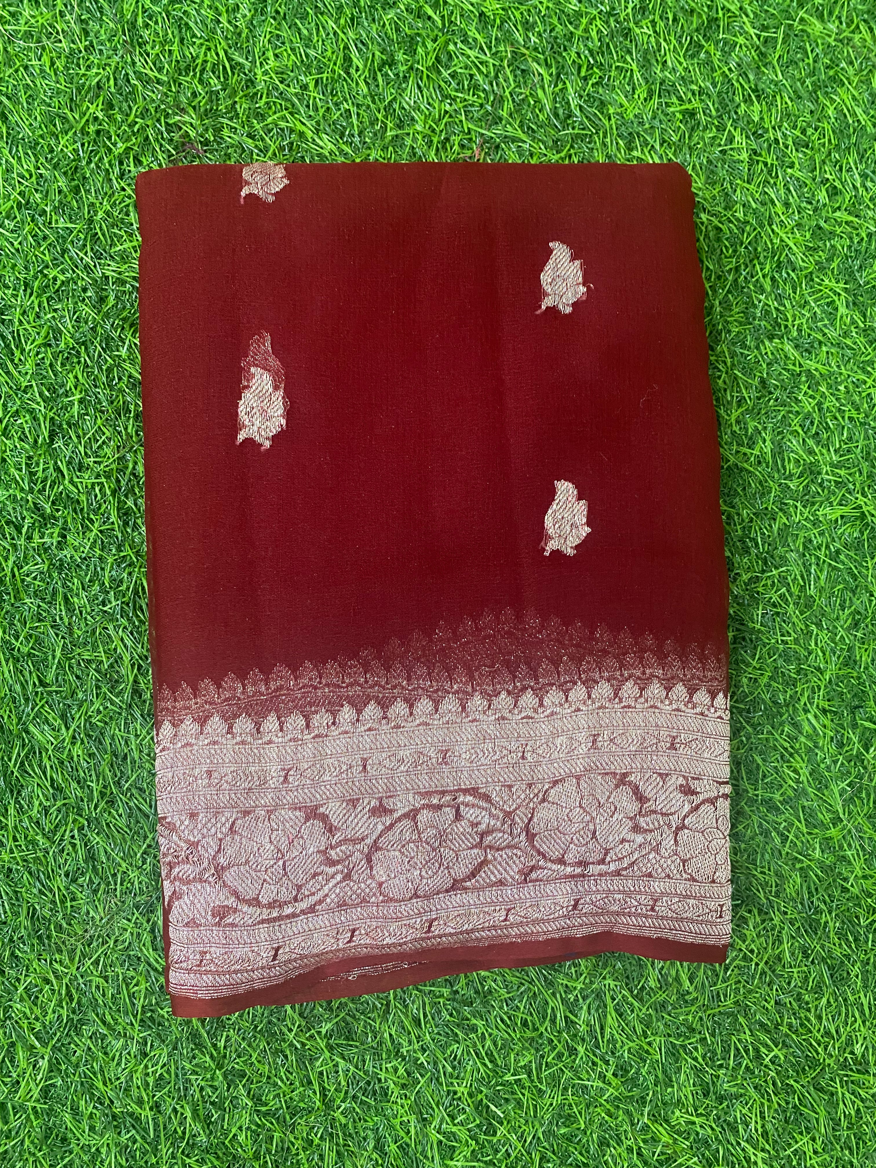 Burgandy benarasi pure chiffon saree