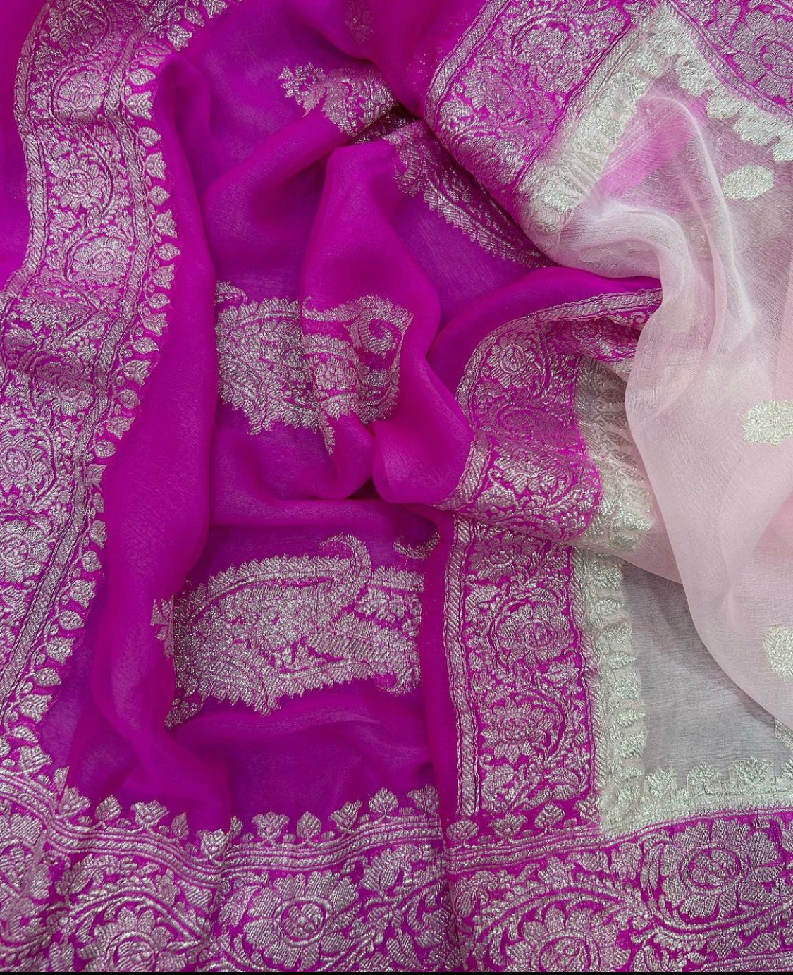 Baby pink benarasi pure chiffon