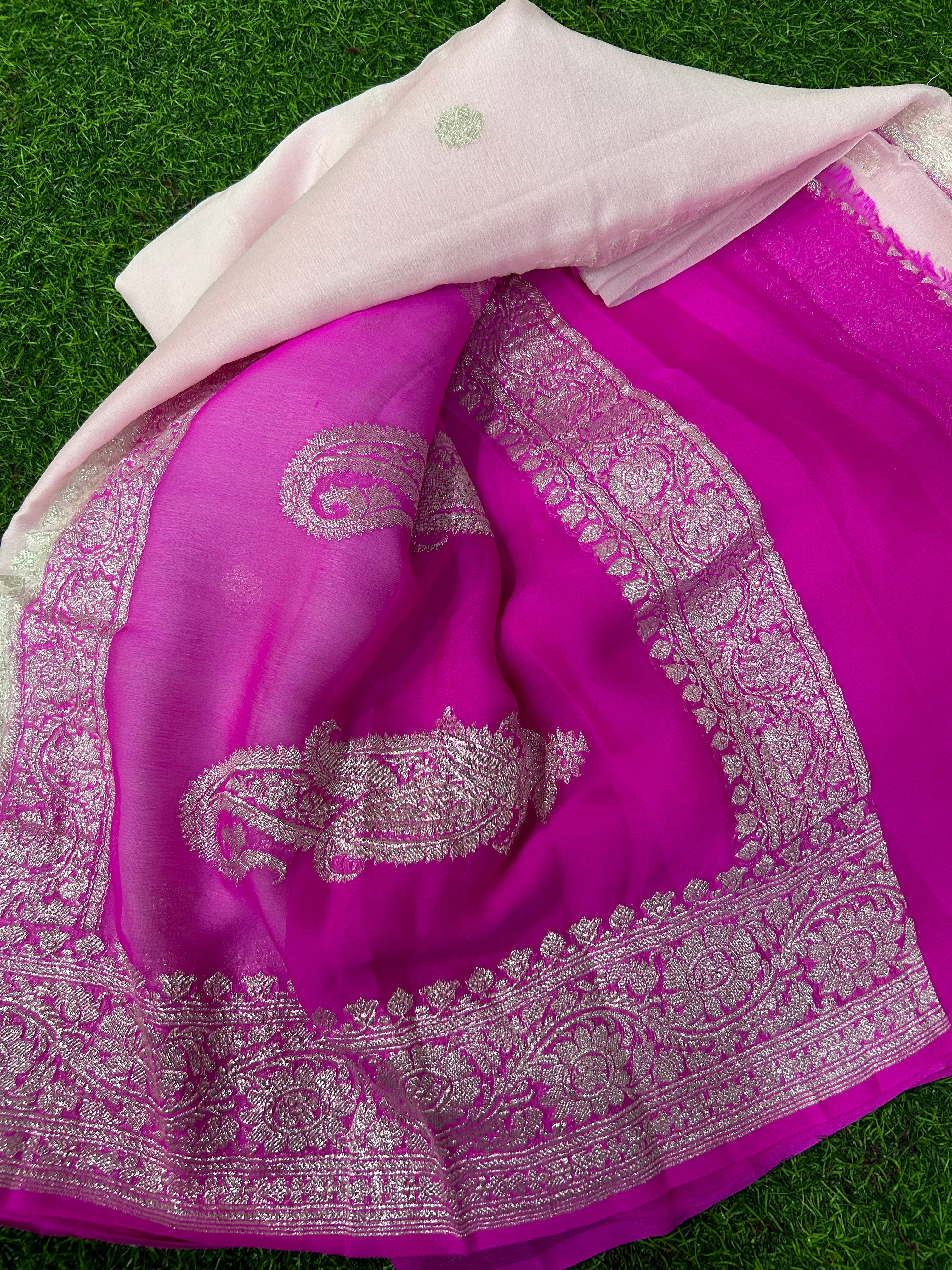 Baby pink benarasi pure chiffon