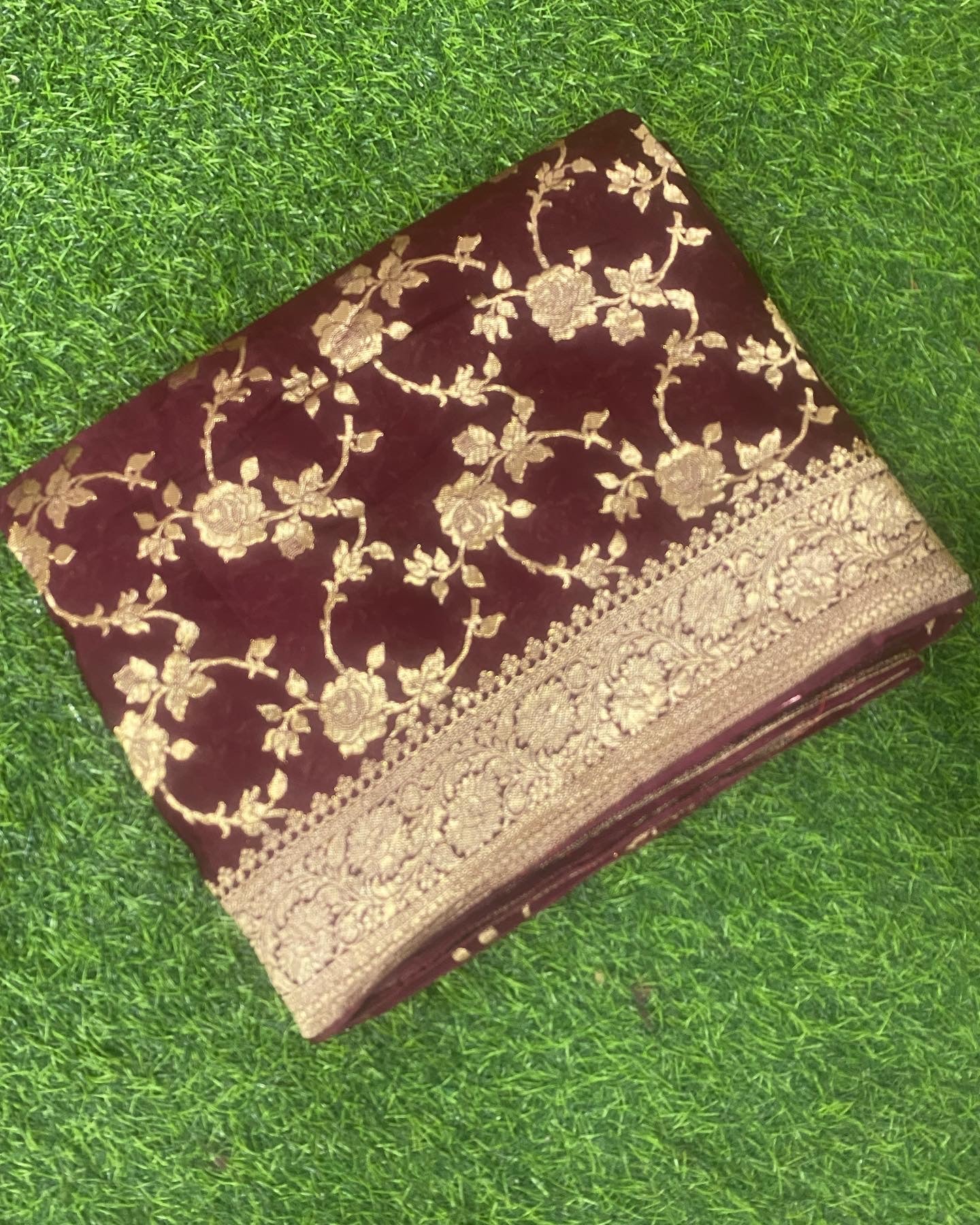 Brown organza crepe silk saree
