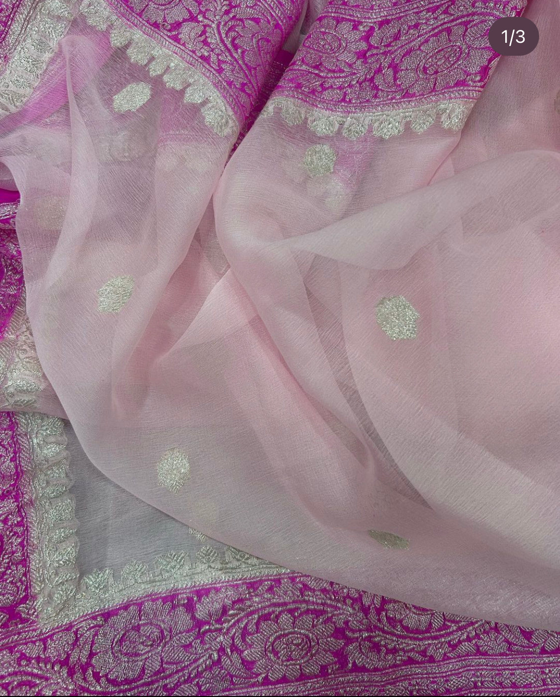 Baby pink benarasi pure chiffon