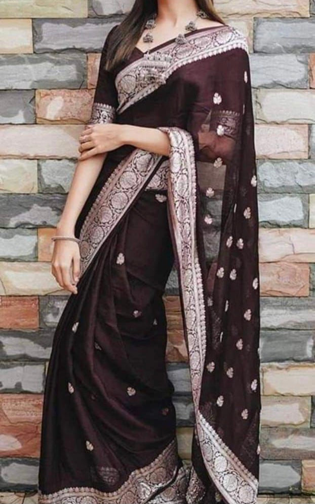 Dark Brown 04 Benaras  pure chiffon