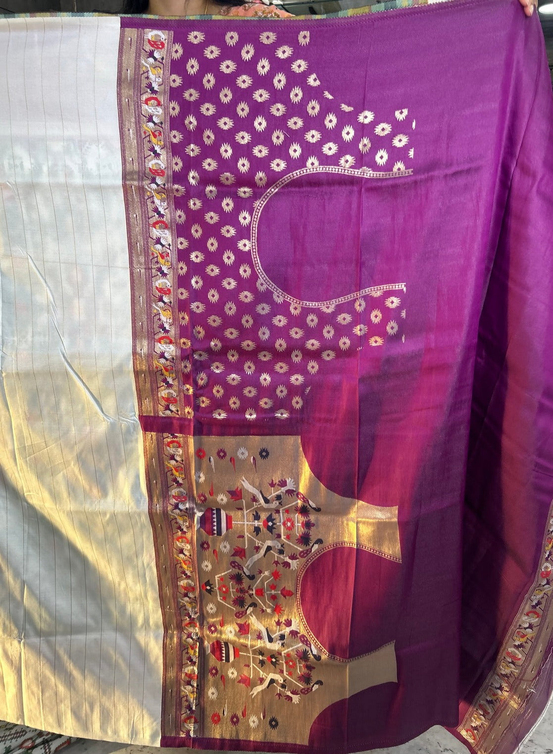 White copper border patola saree