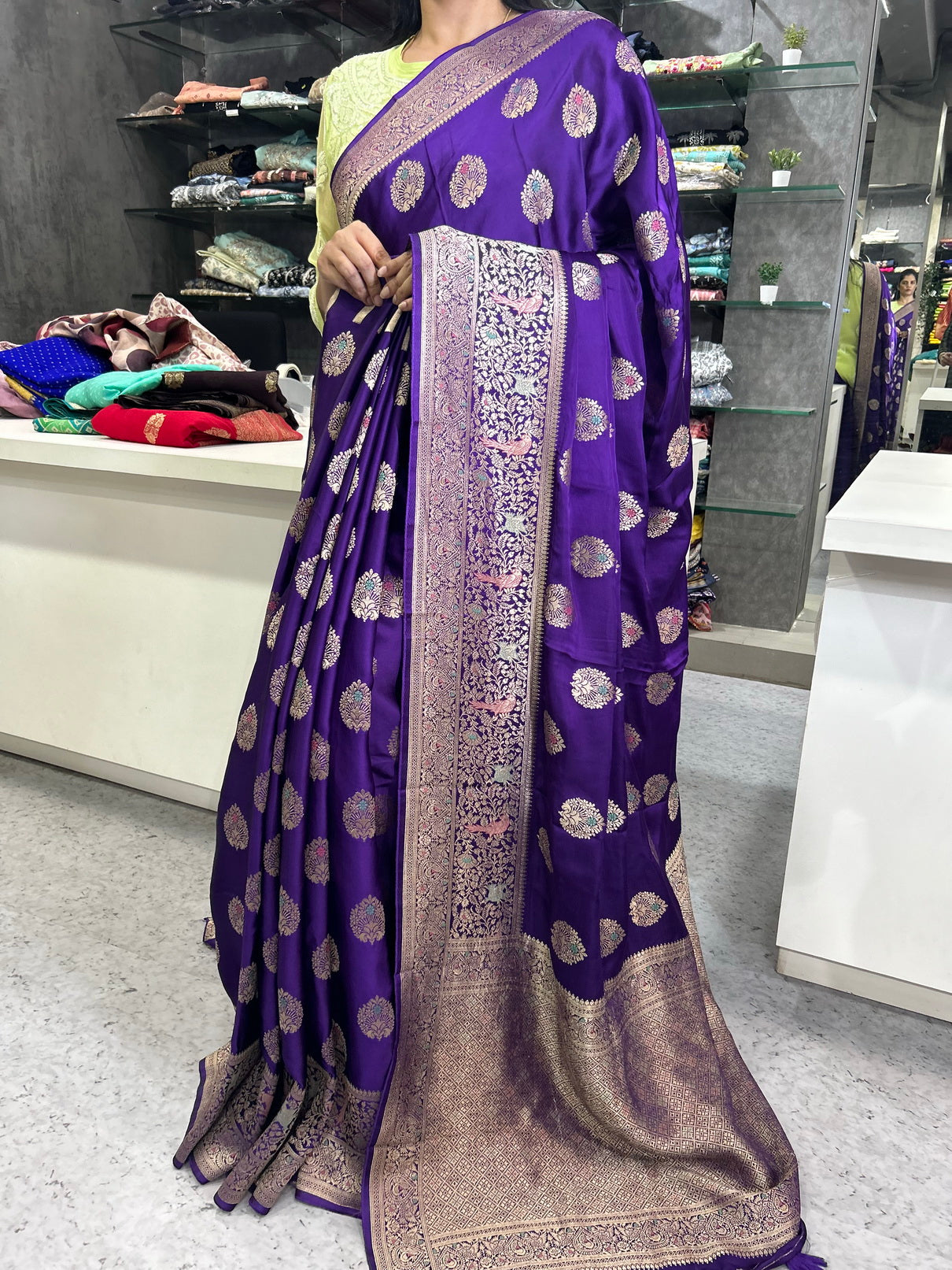 Purple meena rich benarasi satin silk saree