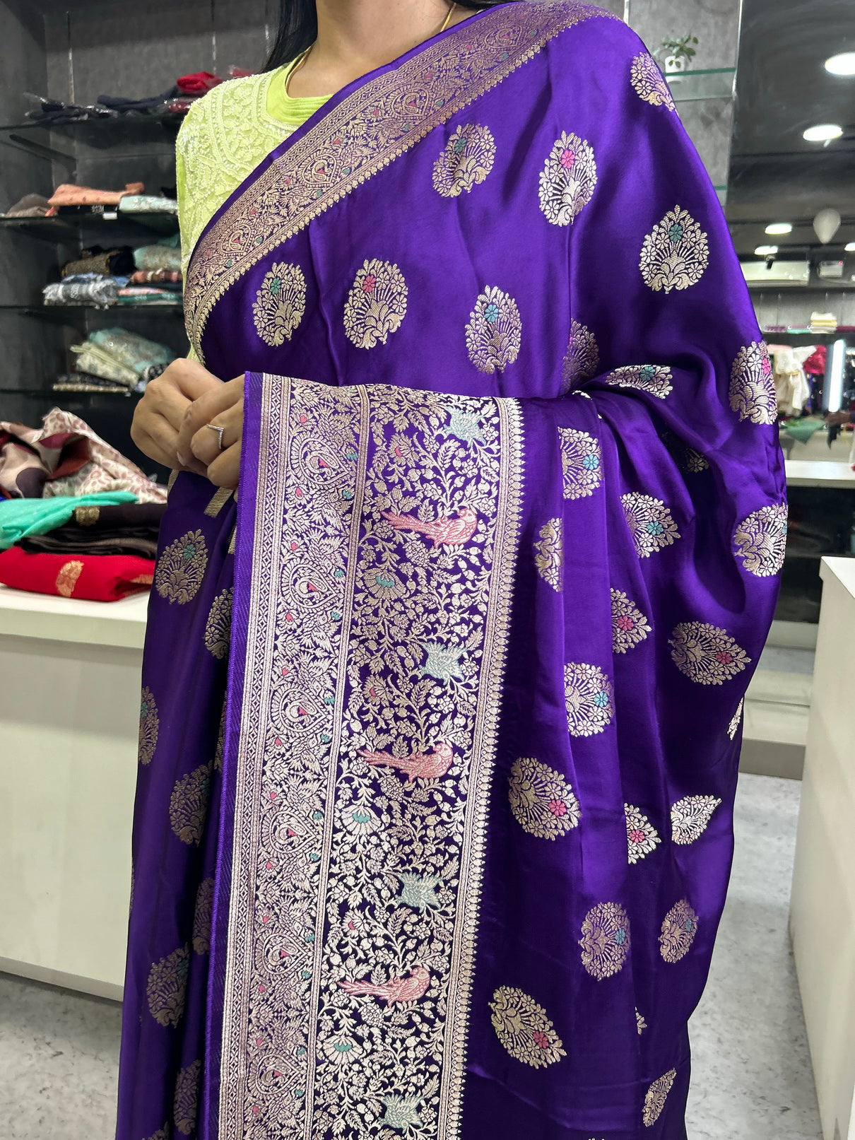 Purple meena rich benarasi satin silk saree