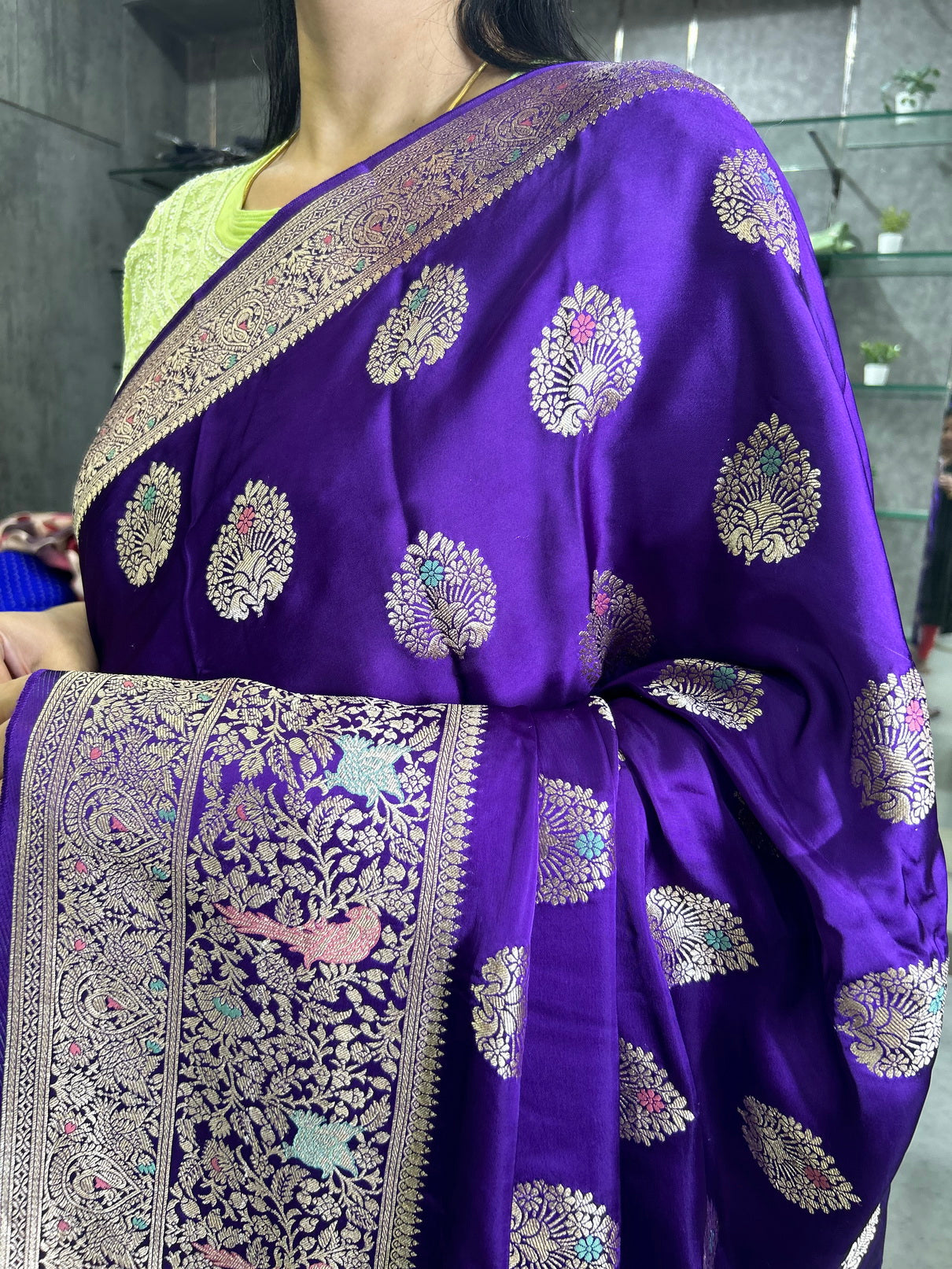 Purple meena rich benarasi satin silk saree