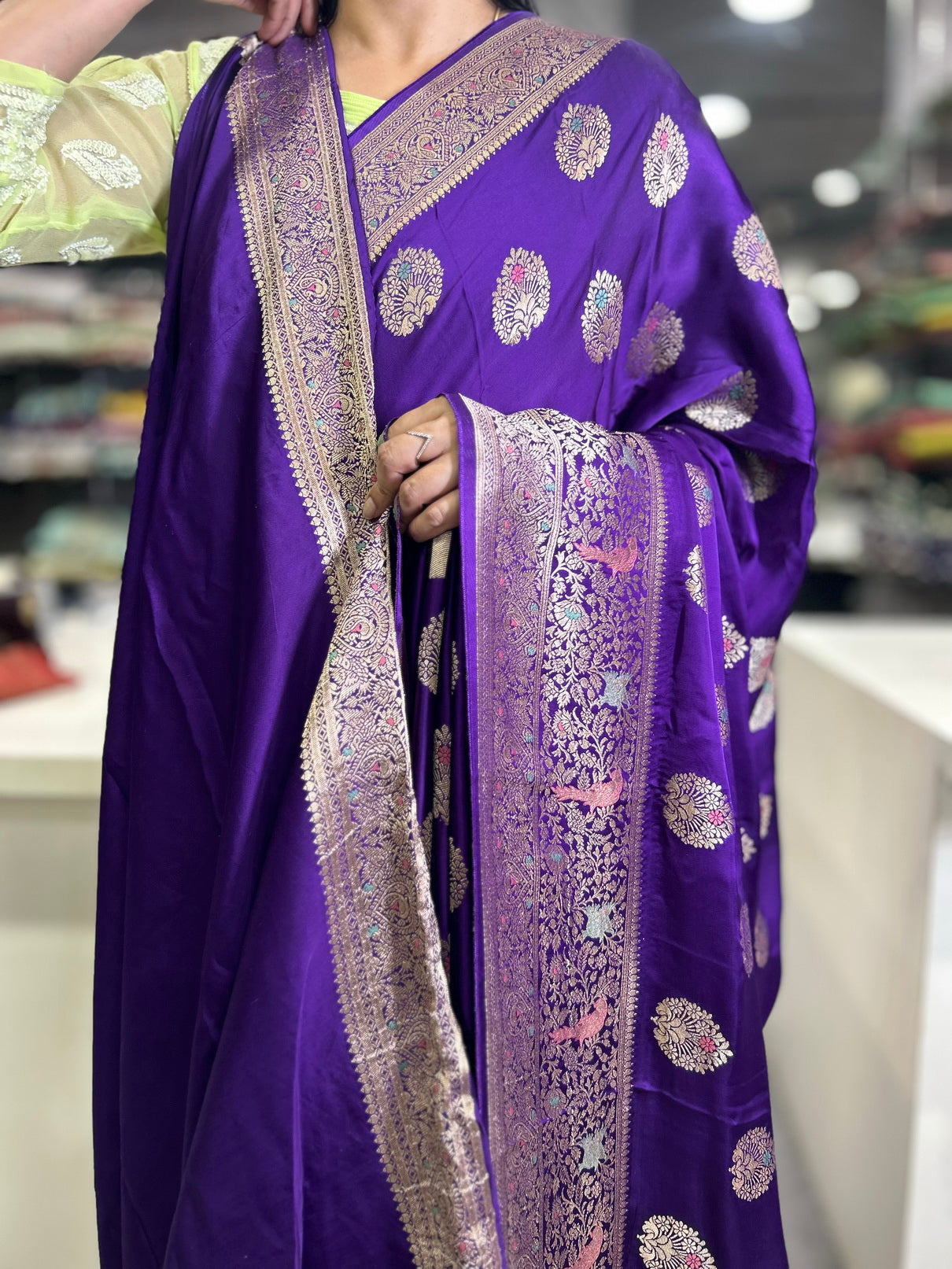 Purple meena rich benarasi satin silk saree