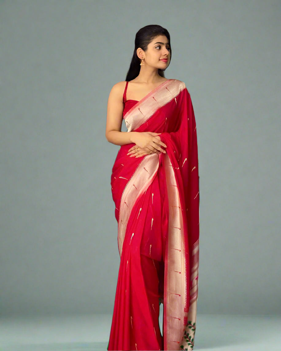 Red paithani designer soft georgette silk (RR)