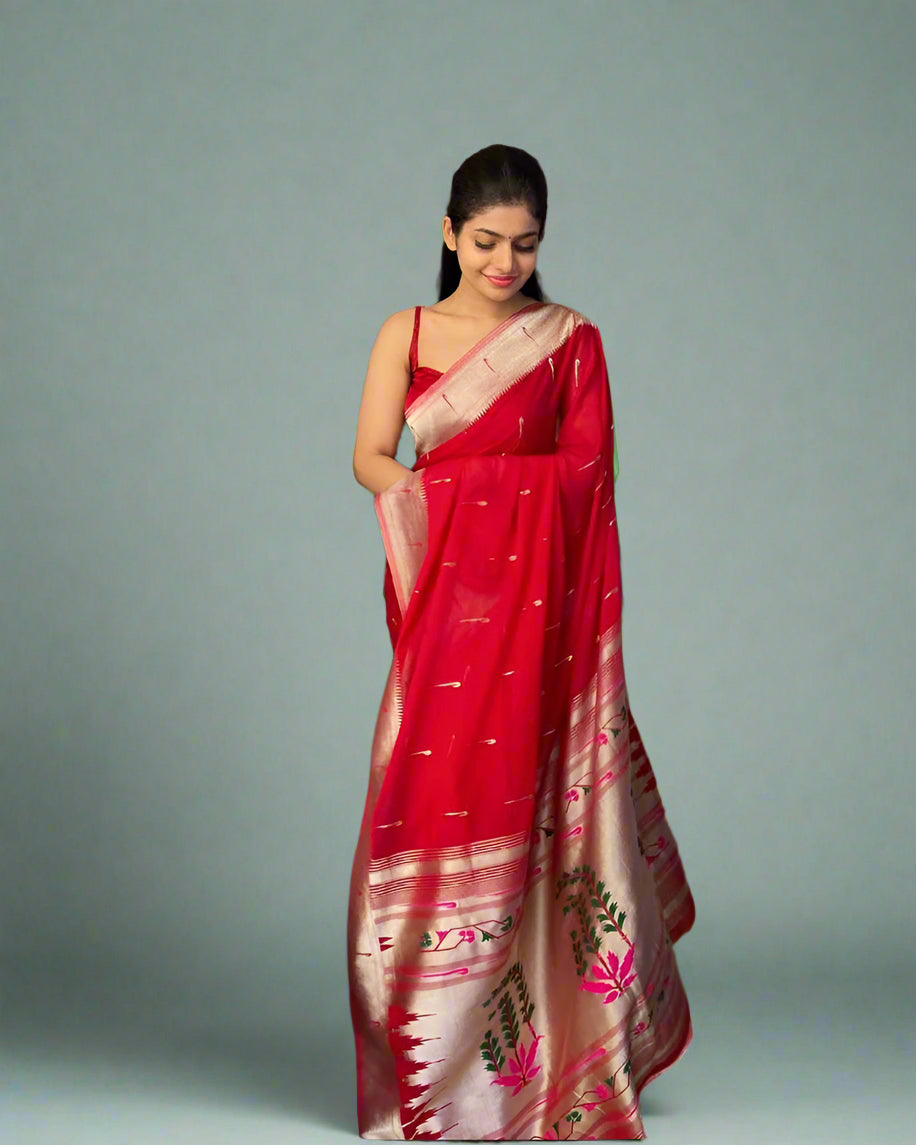 Red paithani designer soft georgette silk (RR)