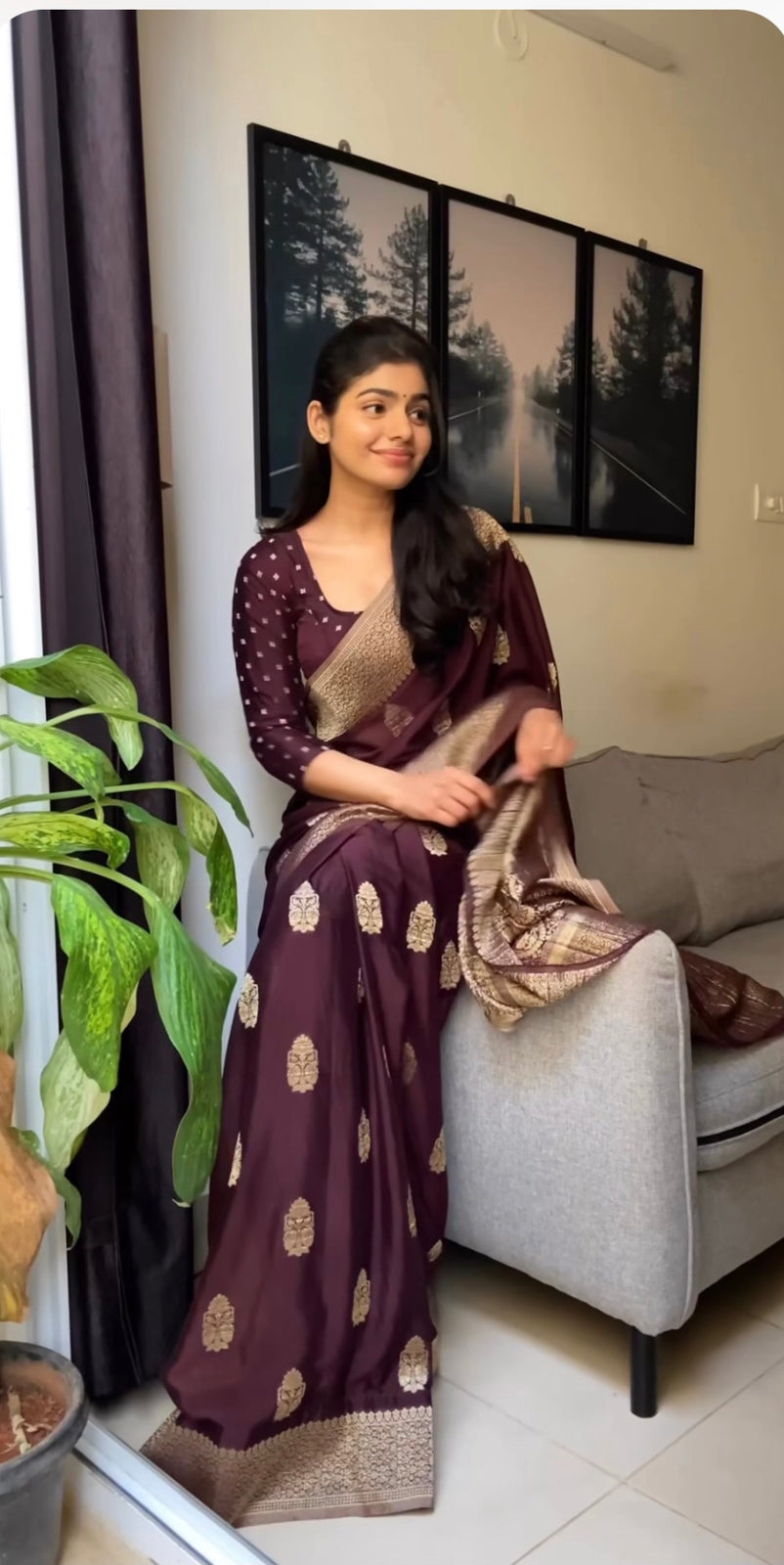 Brown big butta designer soft crepe silk